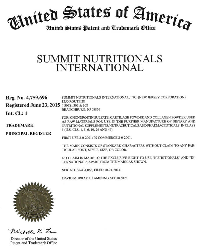 Summit Nutritionals International - Trademark Issued 2015