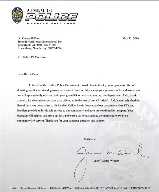 Unified Police - Salt Lake City, Utah - Thanks Summit Nutritionals